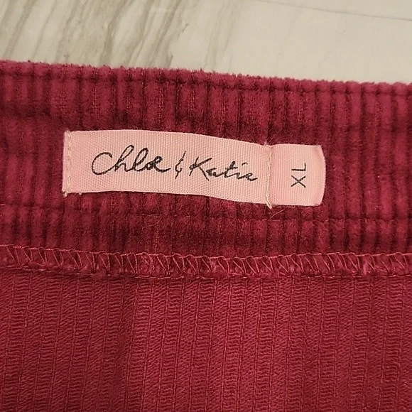 Button-Front Corduroy Mini Skirt in Wine - Picture 2 of 7